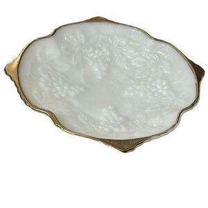 VTG Anchor Hocking Fire King pedestal bowl. Grape & Leaf